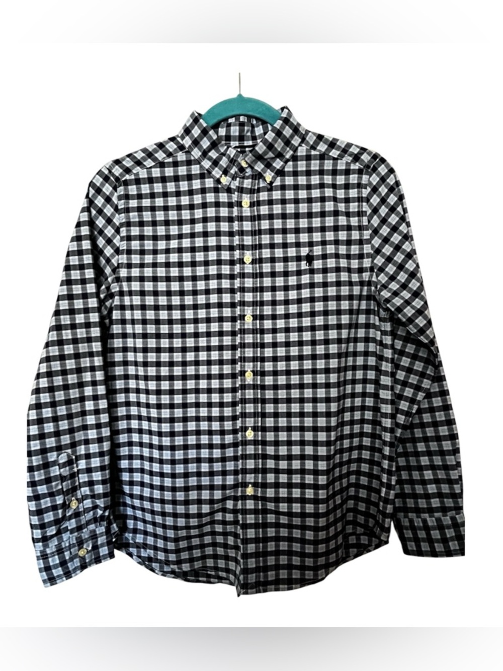 Ralph Lauren Black & White Gingham Button-Down Shirt Large (14-16) NWT